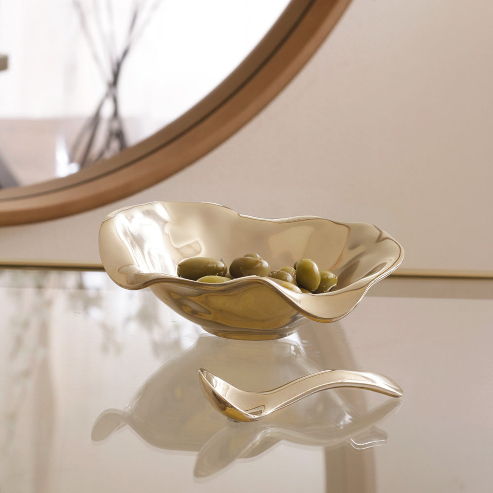 GIFTABLES Sierra Modern Small Oval Bowl with Spoon (Shiny Gold)