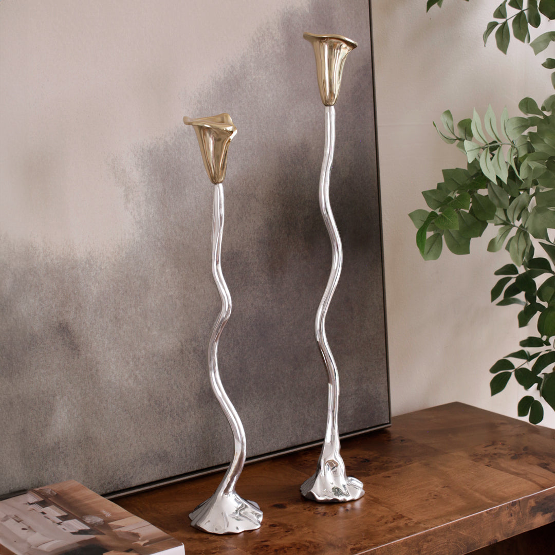 GARDEN Tulip Candlestick Holder 22&quot; with Gold Tulip