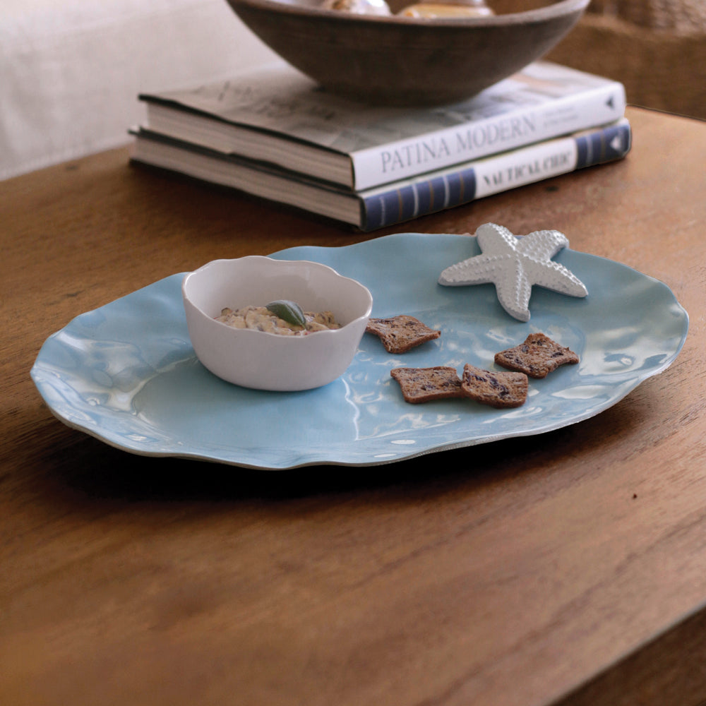 THANNI Oval Starfish Platter with Dip Bowl (Blue and White)