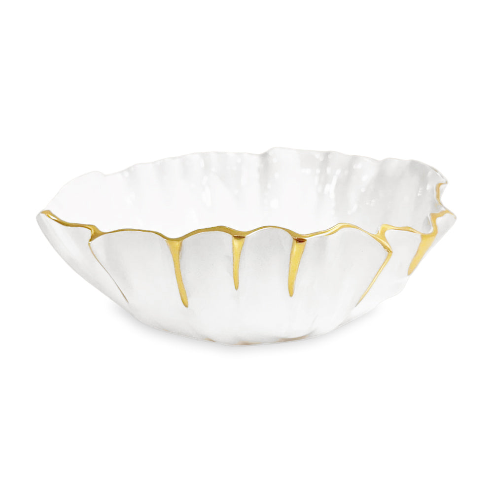 THANNI Mystic Medium Round Bowl (White and Gold)