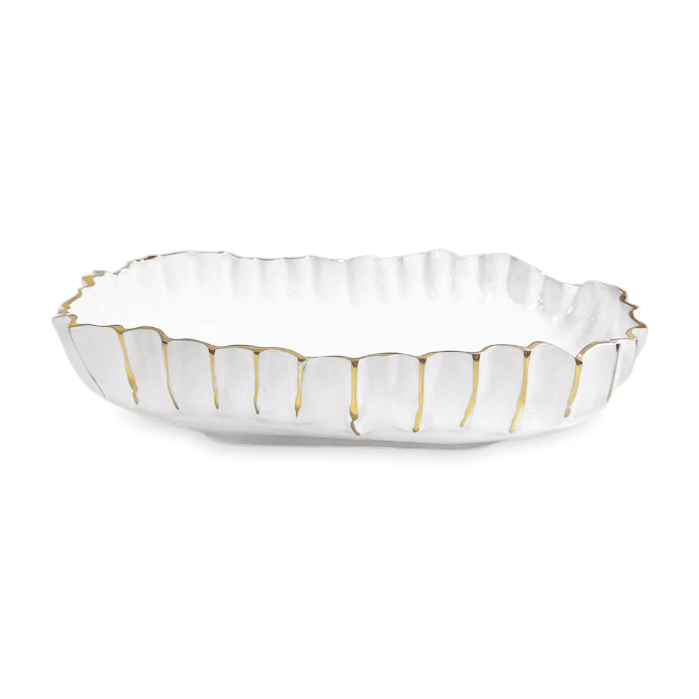 THANNI Mystic Large Oval Bowl (White and Gold)