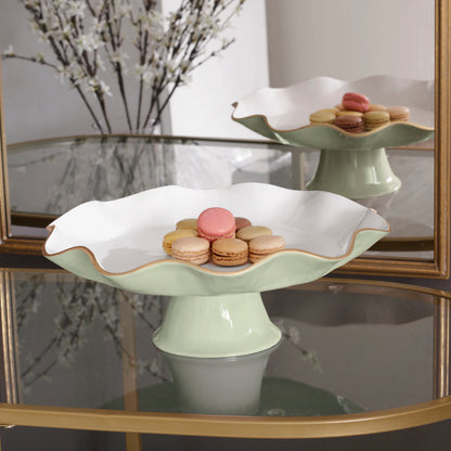 ENCANTO Carola Pedestal Cake Plate (Pistachio and White) SECONDS - NON REFUNDABLE