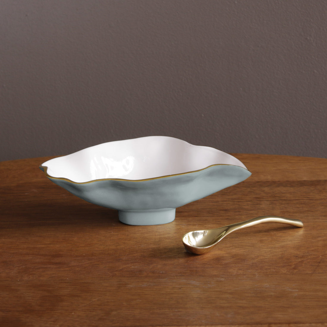 ENCANTO Claire Small Oval bowl with spoon Slate &amp; White