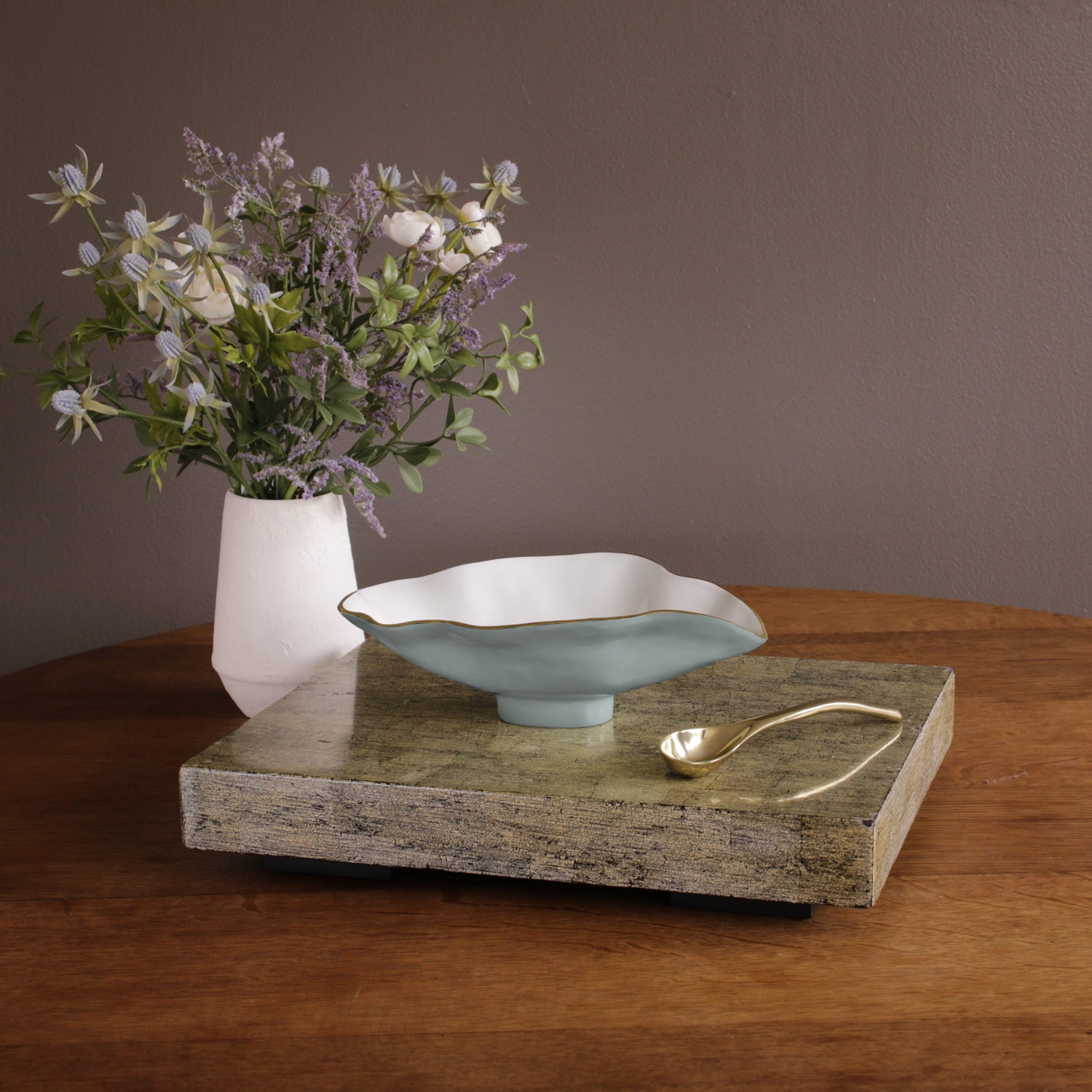ENCANTO Claire Small Oval bowl with spoon Slate &amp; White