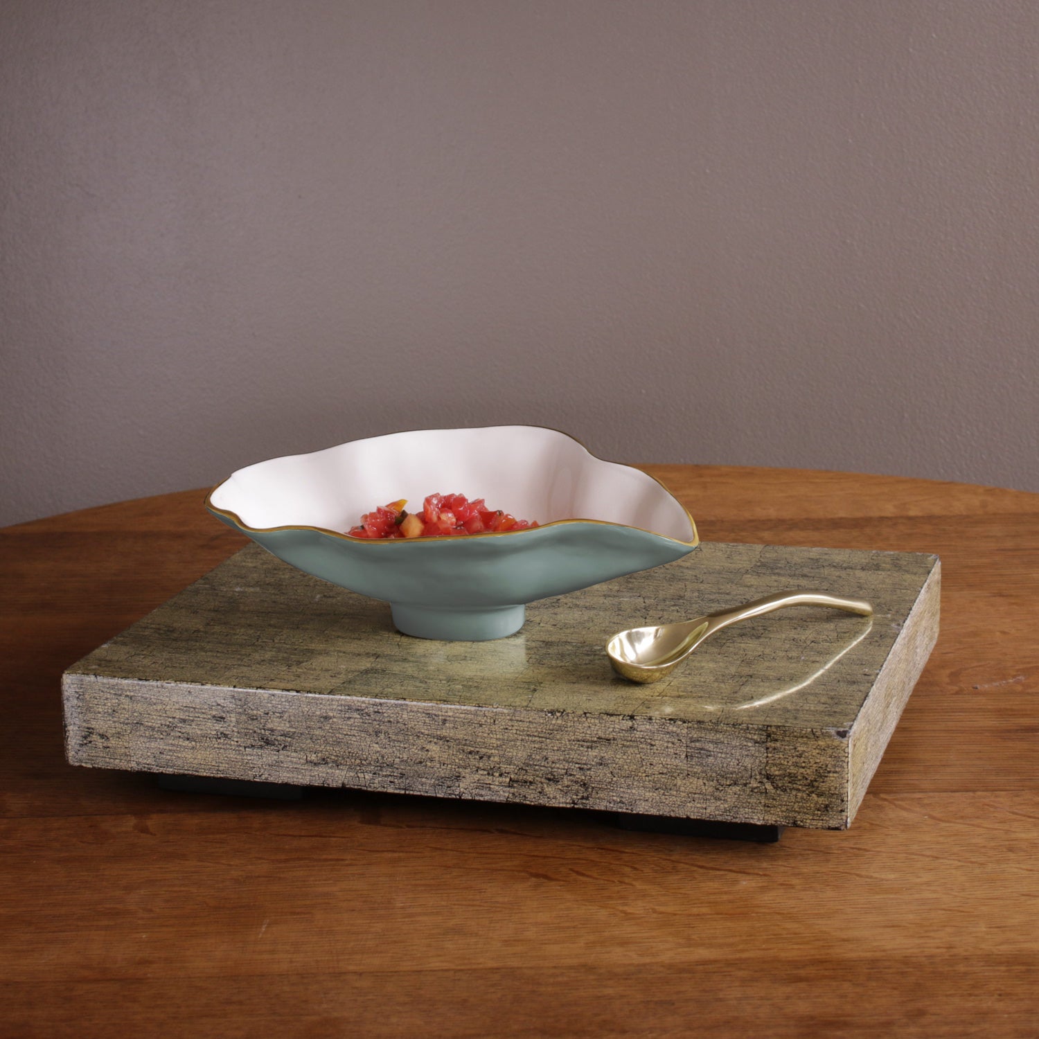 ENCANTO Claire Small Oval bowl with spoon Slate &amp; White