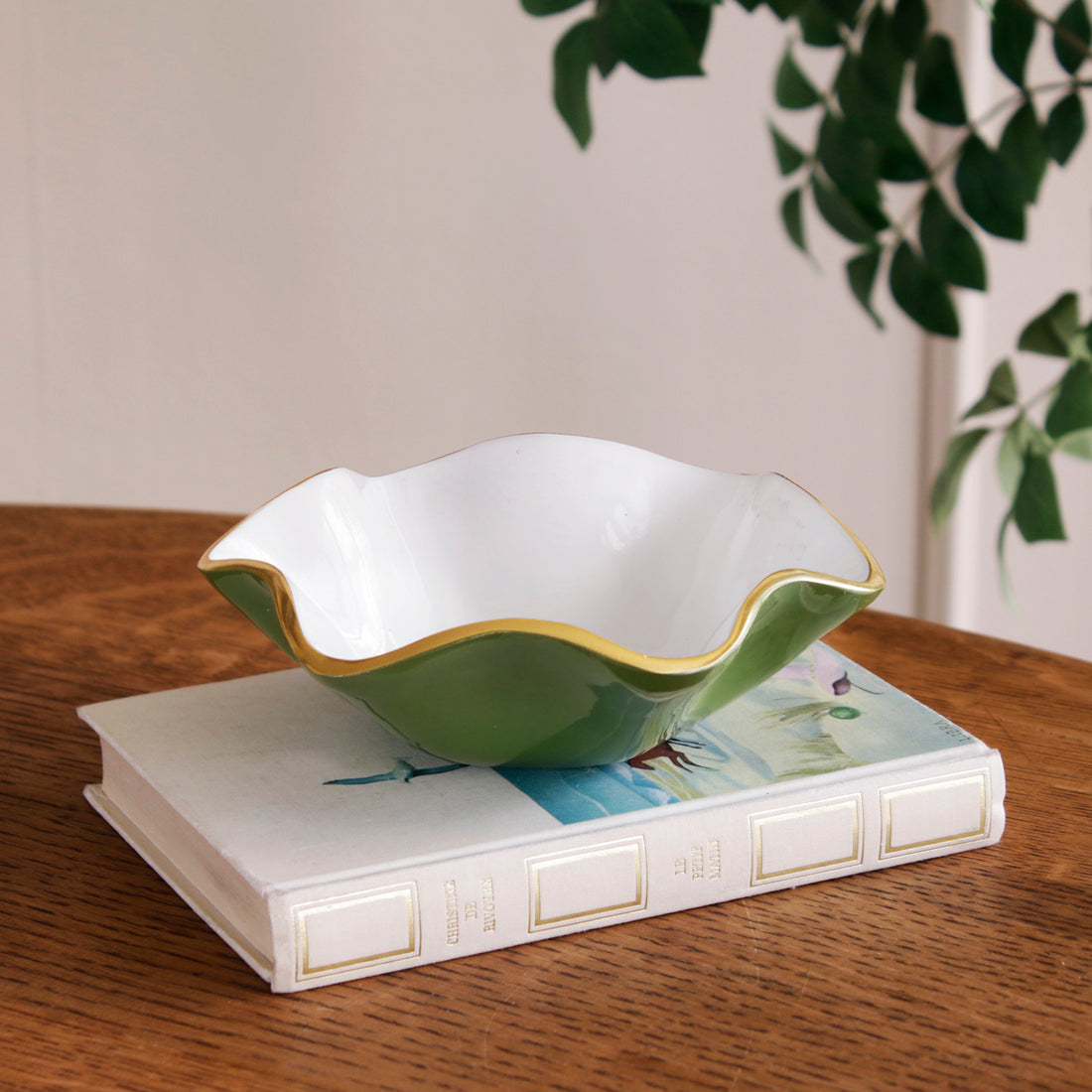 ENCANTO Carola Small Round Bowl Leaf Green and White
