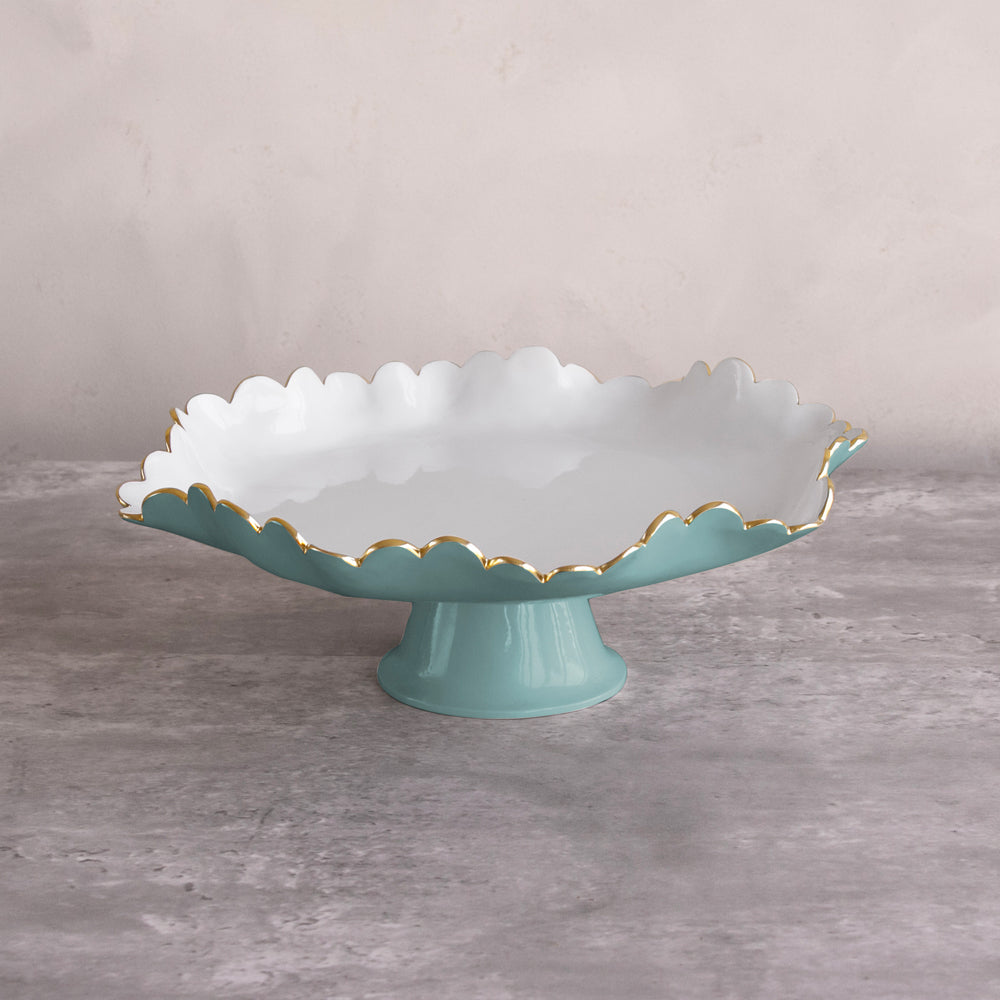 ENCANTO Colette Pedestal Cake Plate (Turquoise and White)