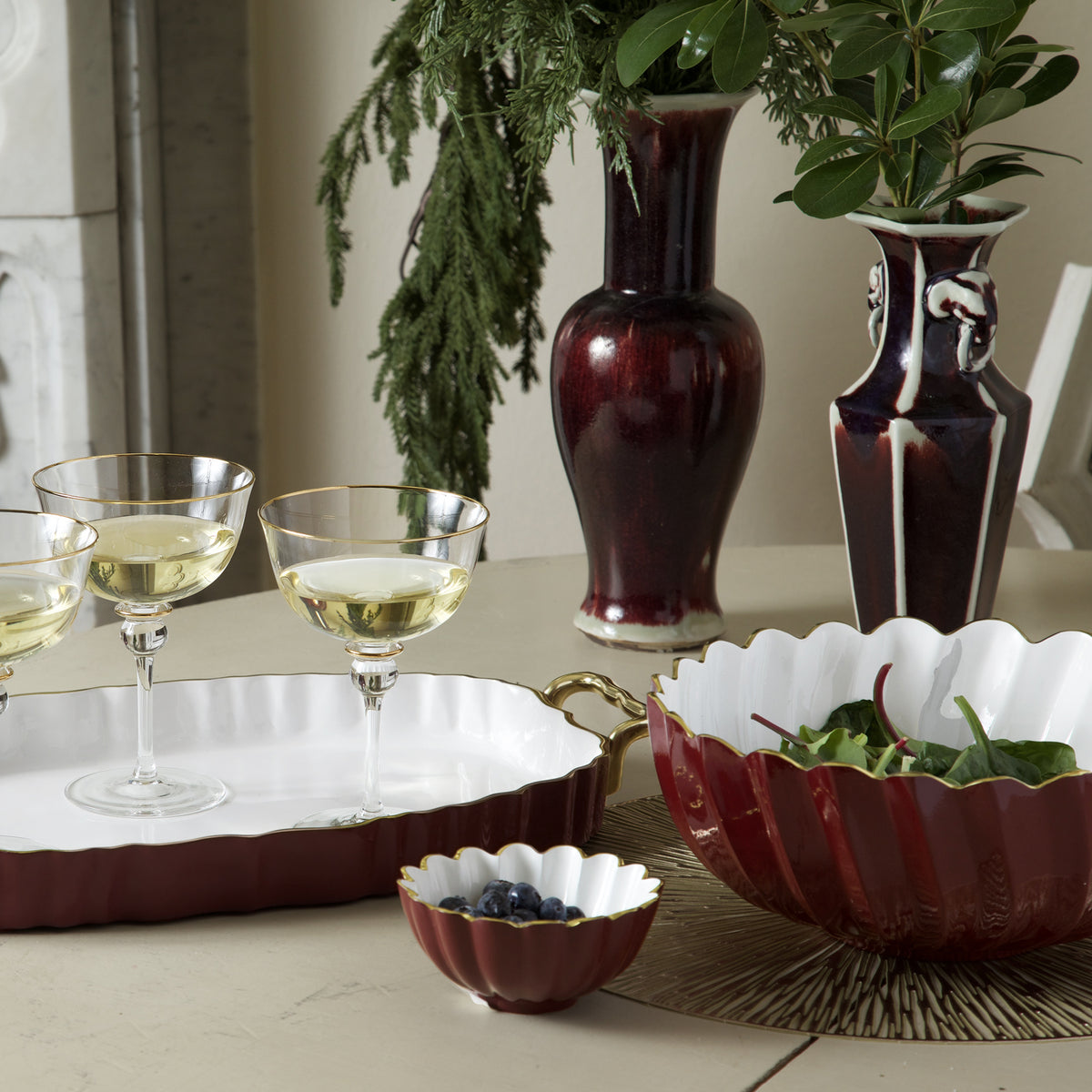 ENCANTO Orlando Medium Bowl (Bordeaux and White)