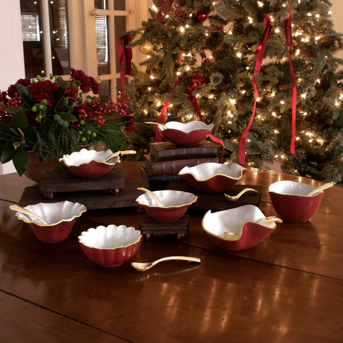 ENCANTO Osaka Small Bowl w/spoon (Bordeaux and White)
