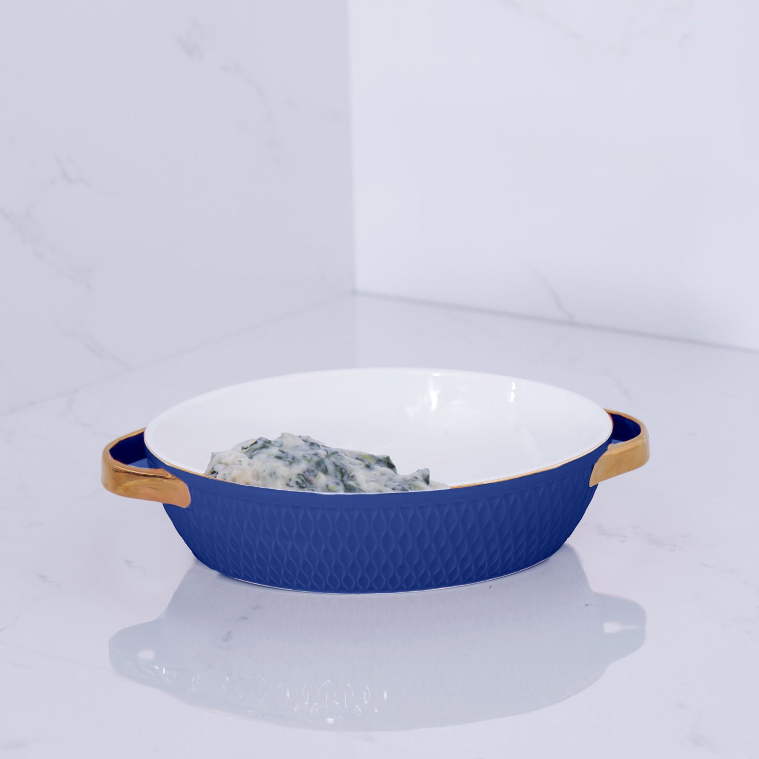 CERAMIC Small Oval Baker with Gold Handles (Blue)