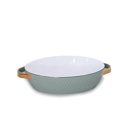 CERAMIC Small Oval Baker with Gold Handles (Sage)