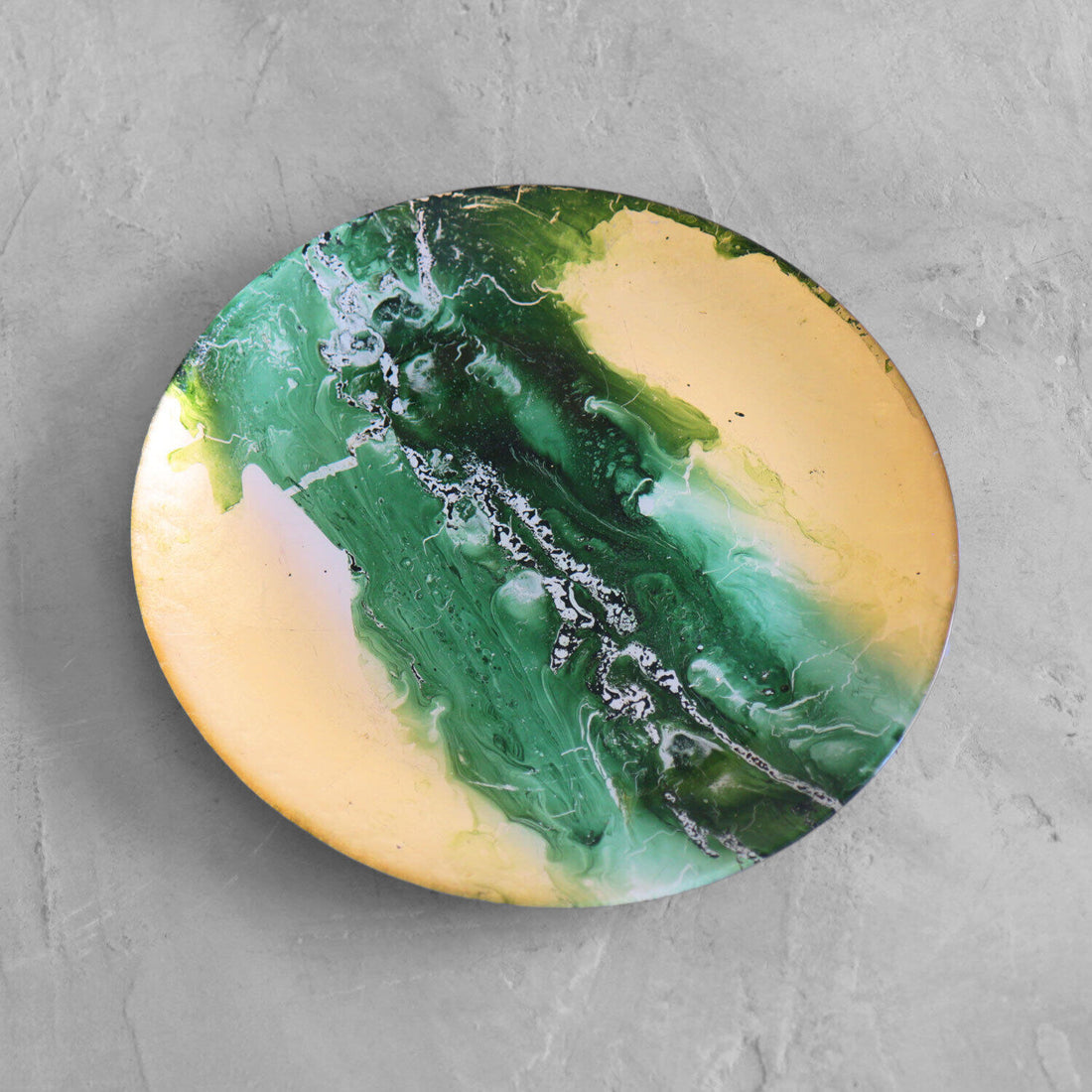 GLASS New Orleans Large Round Painted Platter (Green &amp; Gold)