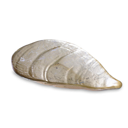 GLASS New Orleans Large Cracked Foil Leafing Pina Shell Platter (Gold)