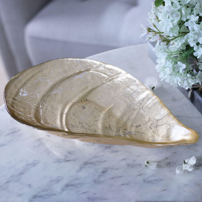 GLASS New Orleans Large Cracked Foil Leafing Pina Shell Platter (Gold)