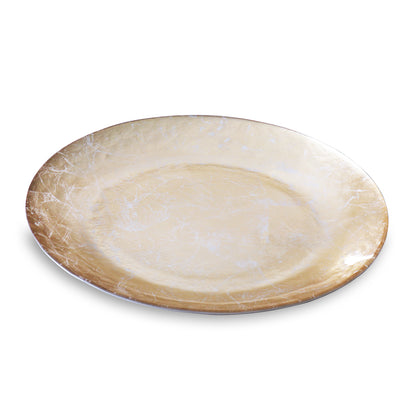 GLASS New Orleans Cracked Foil Leafing Round Platter (Gold)