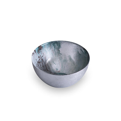 GLASS New Orleans Small Foil Leafing Bowl (Light Teal  &amp; Silver)