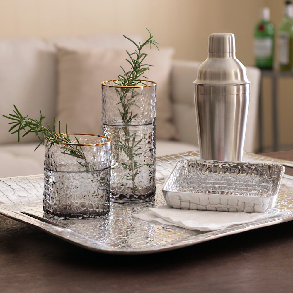 GLASS Croc Double Old-Fashioned with Gold Rim Set of 4 (Smoke Grey)
