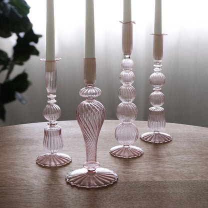 GLASS Cambridge Olivia 12&quot; Candlestick Holder Set of 2 (Light Pink)