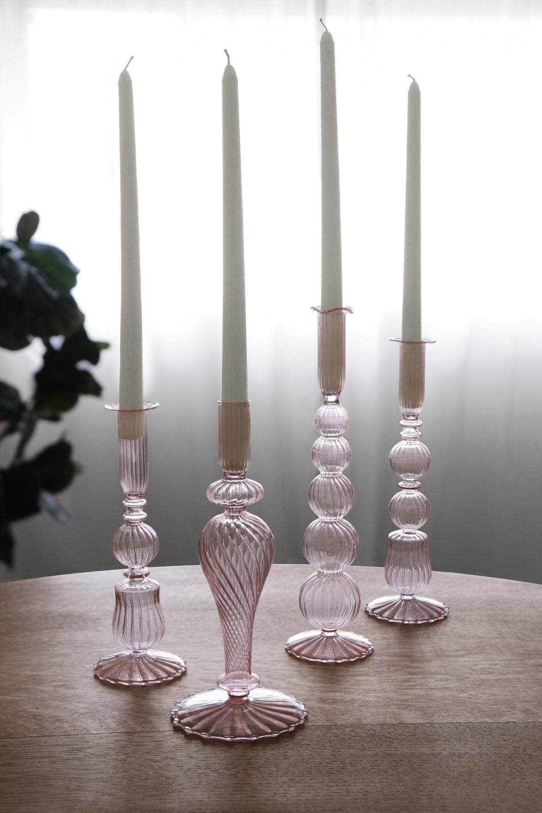 GLASS Cambridge Emma 10.5&quot; Candlestick Holder Set of 2 (Light Pink)