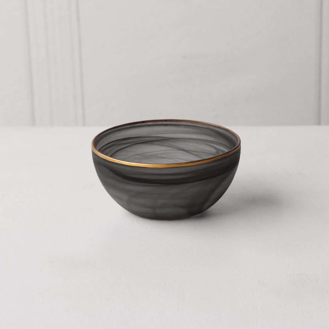 GLASS Frosted Black Alabaster Small Bowl with Gold Rim (Black and Gold)
