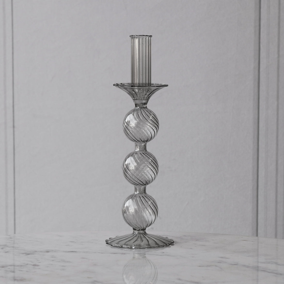 GLASS Cambridge Lucille 3 Ball Candlestick Holder Set of 2 (Light Gray)