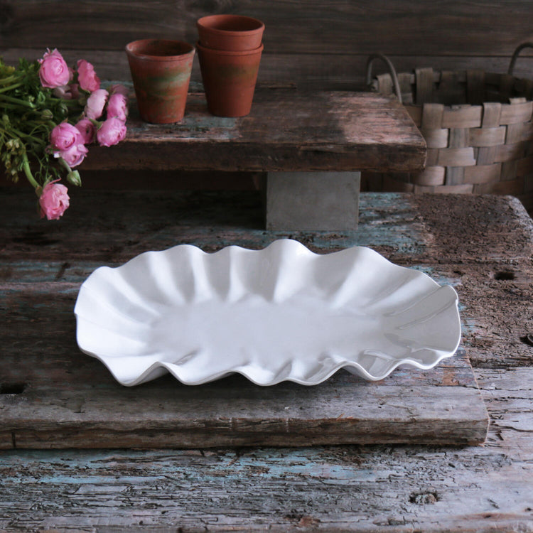 Vida Bloom Pinched Large Oval Bowl, White main image 1