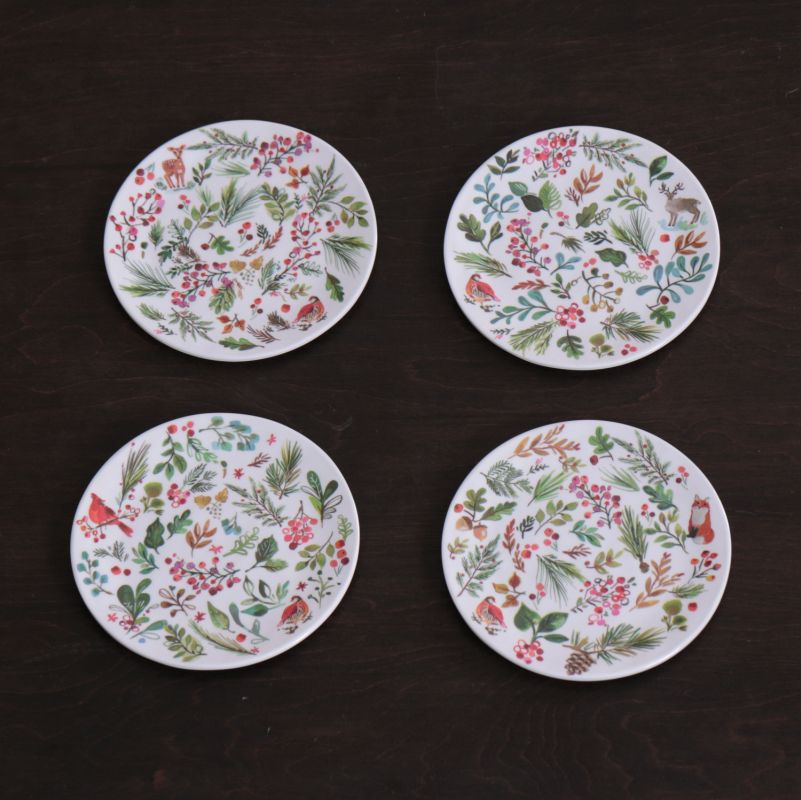 VIDA Happy Christmas 7.5&quot; Cocktail Plates Set of 4 (White and Multi)