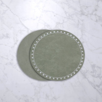 VIDA Round Embroidered Dots 15.5&quot; Round Placemats Set of 4 (Green and White)