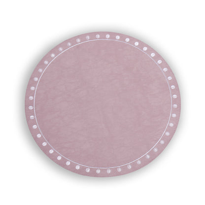 VIDA Round Embroidered Dots 15.5&quot; Round Placemats Set of 4 (Pink and White)
