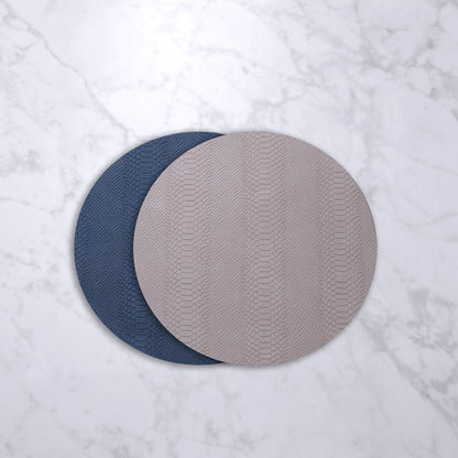VIDA Croc Reversible 15.5&quot; Round Placemats Set of 4 (Blue and Taupe)