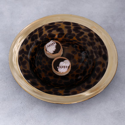 GLASS Tortoise and Gold Round Platter