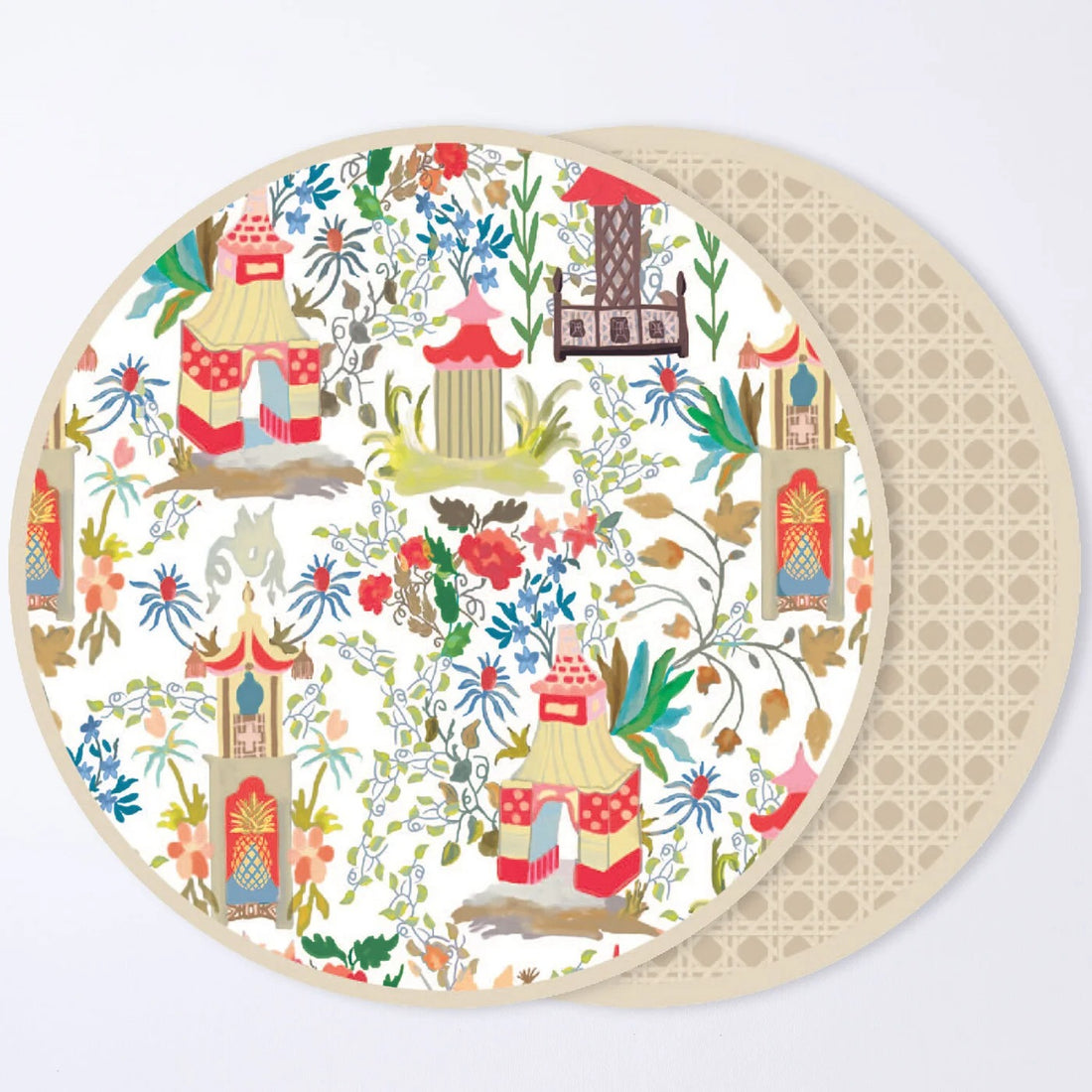 VIDA Pagoda Reversible 15.5&quot; Round Placemats Set of 4 (Neutral)