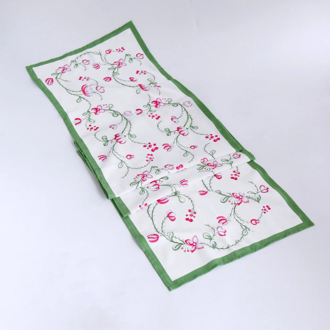LINEN Norelle Runner 108 x 18 (Green and Red Floral)
