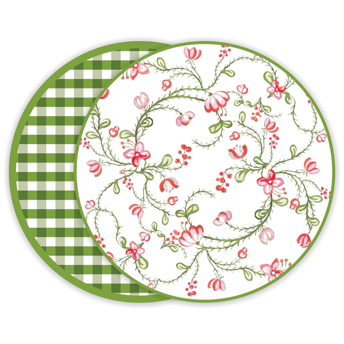 VIDA Norelle Reversible 15.5&quot; Round Placemats Set of 4 (Green Gingham)