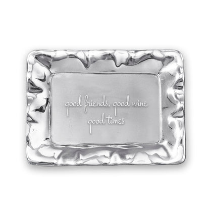 GIFTABLES Vento Rectangular Engraved Tray &quot;good friends, good wine, good times&quot;