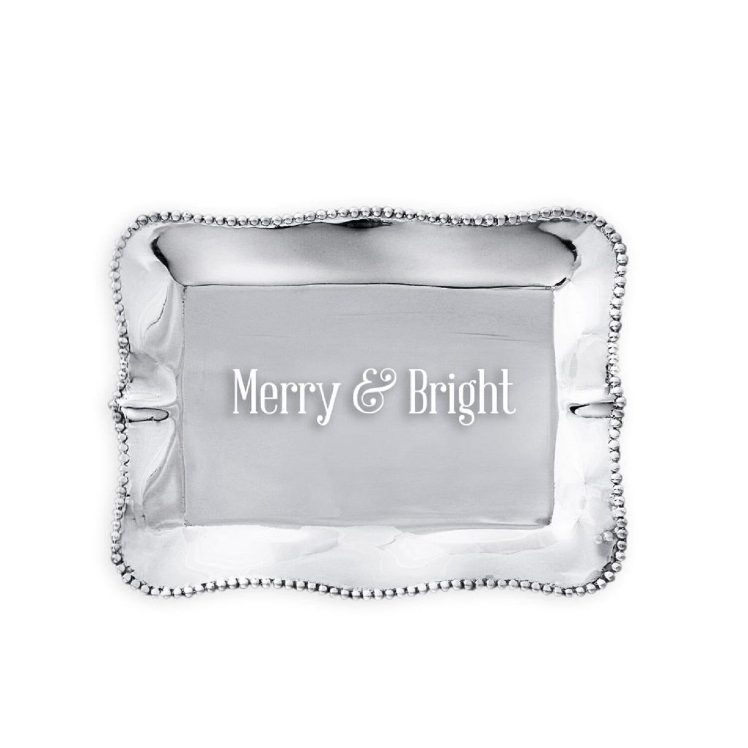 GIFTABLES Pearl Denisse Rectangular Engraved Tray &quot;Merry &amp; Bright&quot;