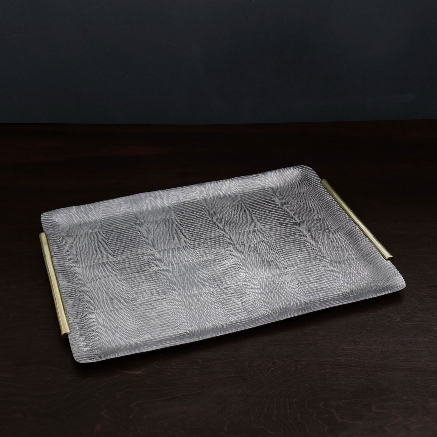SIERRA MODERN Python Extra Large Rectangular Tray with Handles (Gunmetal and Gold)