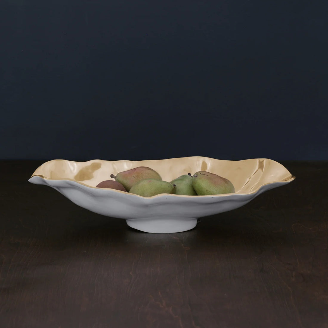 THANNI Maia Medium Long Oval Bowl (White and Gold)