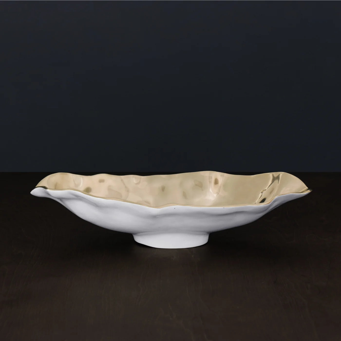 THANNI Maia Medium Long Oval Bowl (White and Gold)