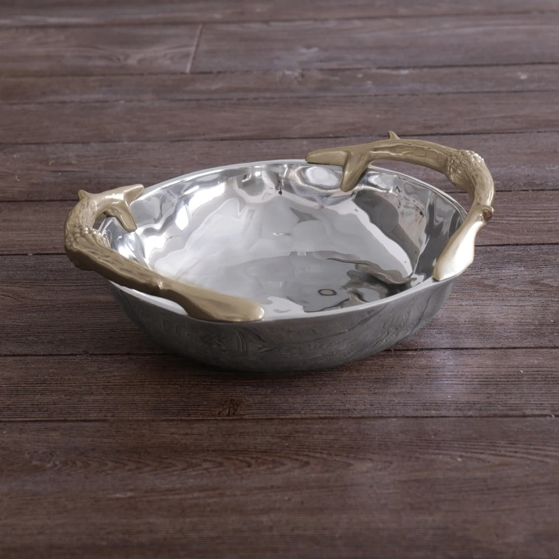 WESTERN Antler Medium Round Bowl with Gold Handles