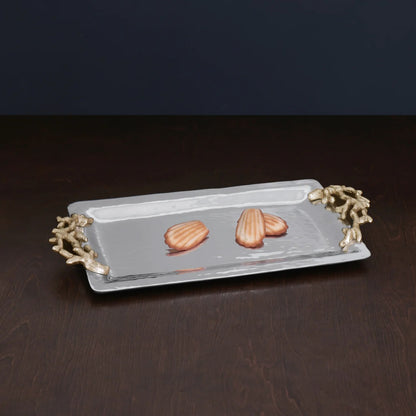 OCEAN Coral Emerson Long Rectangular Tray with Gold Handles