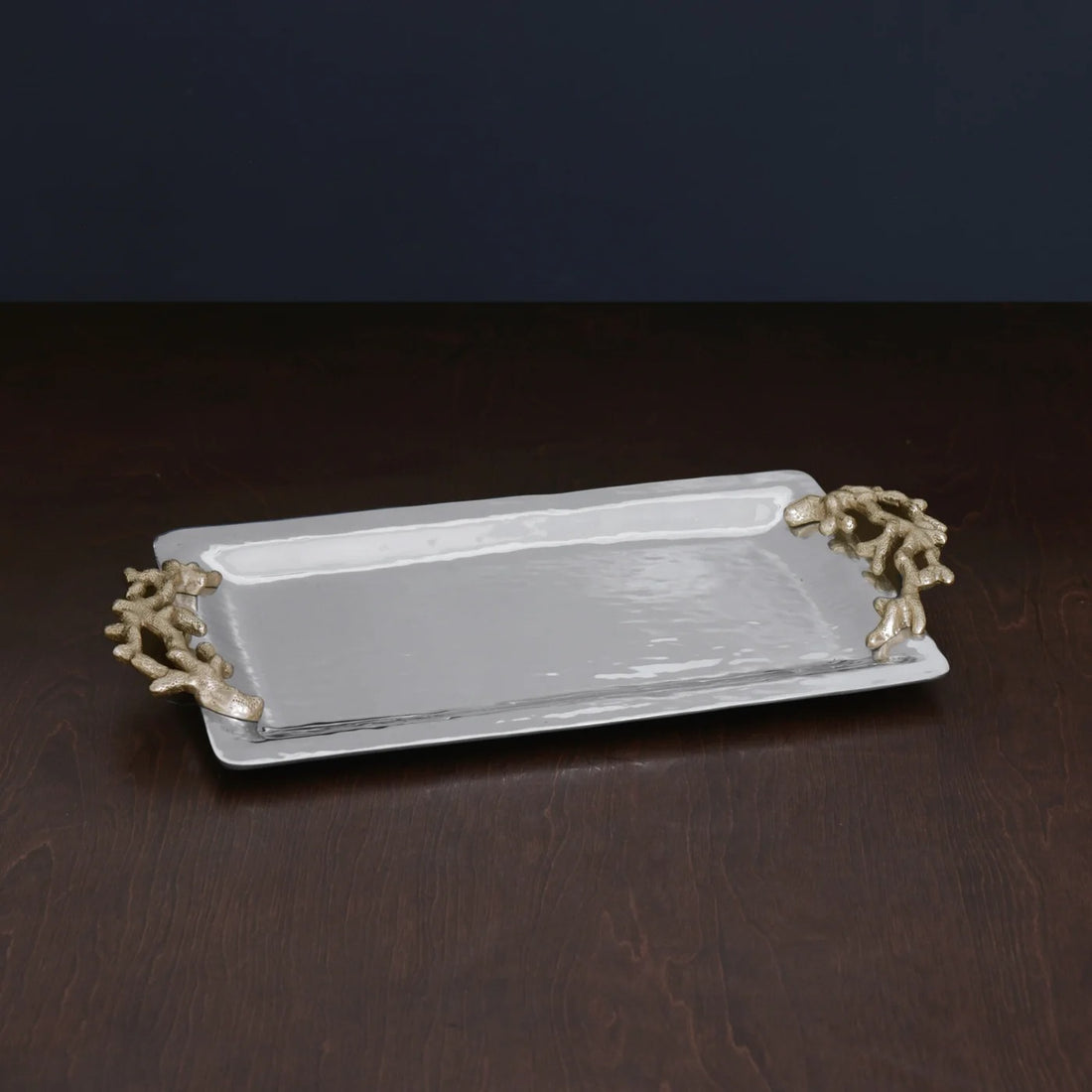 OCEAN Coral Emerson Long Rectangular Tray with Gold Handles