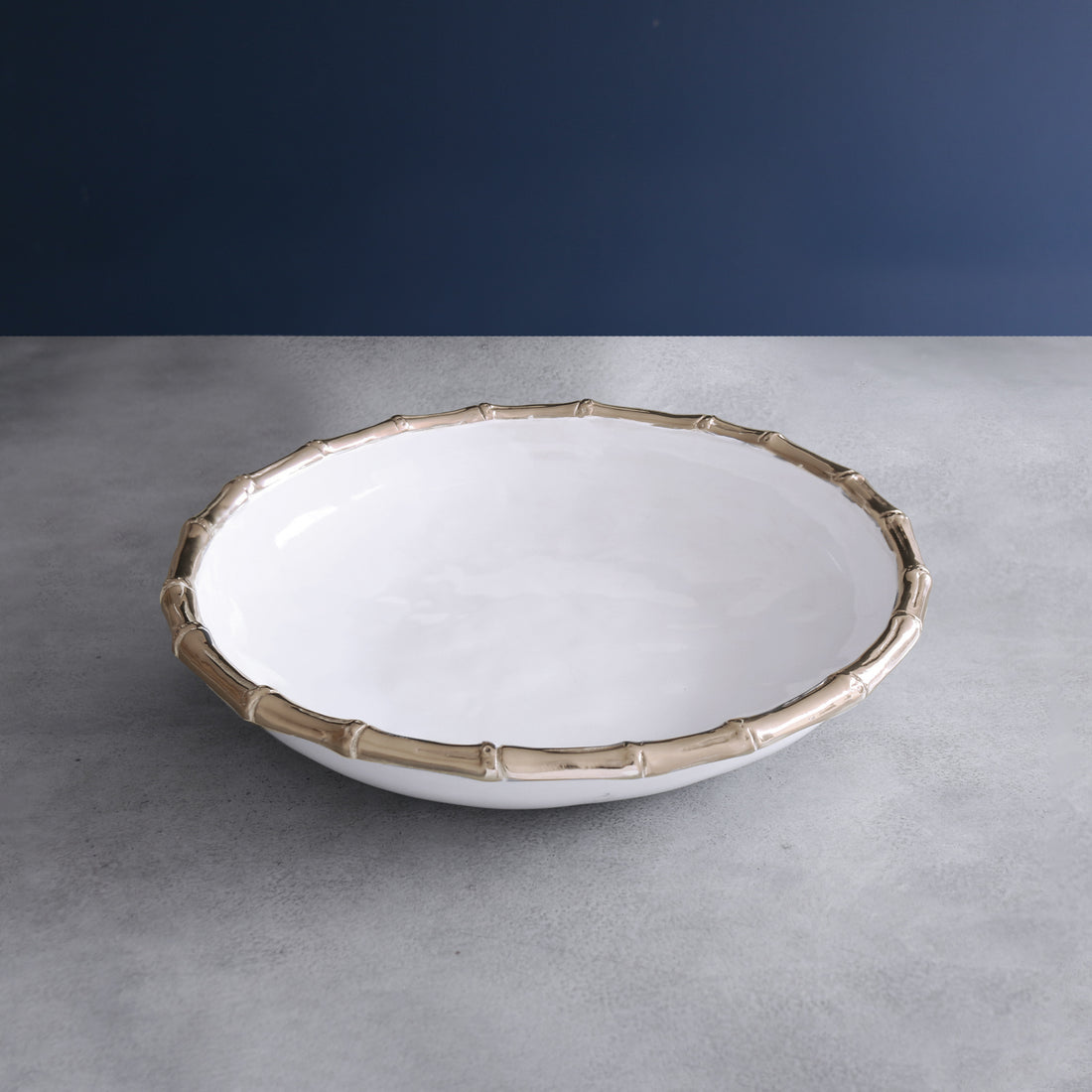 THANNI Bamboo Large Round Bowl (White and Gold)
