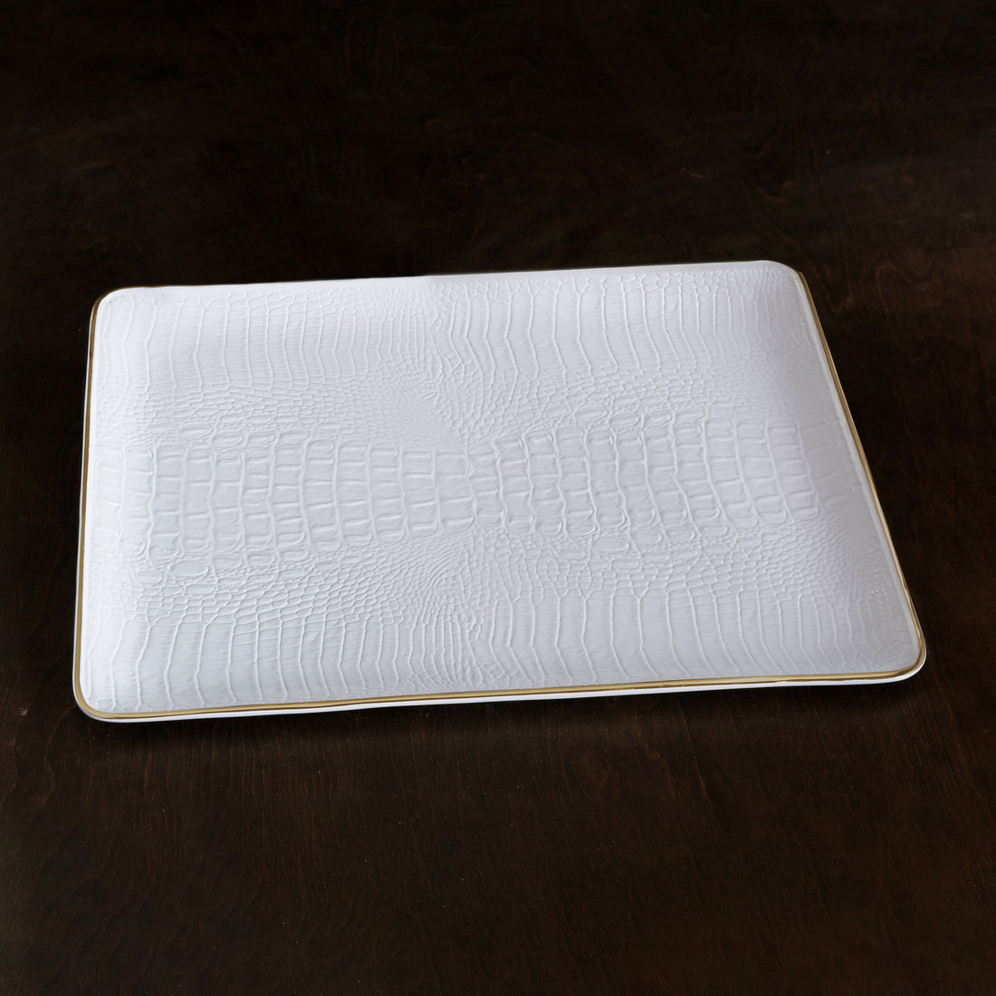 THANNI Croc Extra Large Tray (White and Gold)